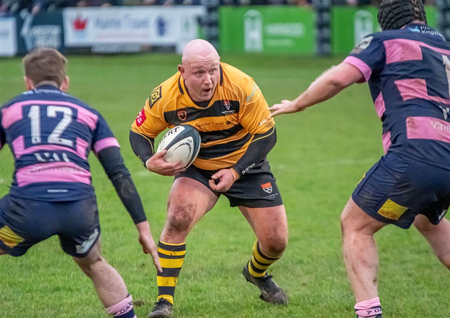 Danny Herriott in possession for Canterbury against Sevenoaks. Picture: Phillipa Hilton