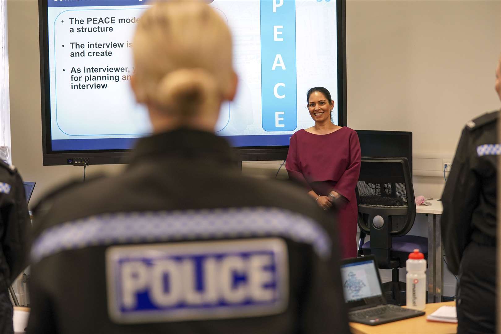 Home Secretary Priti Patel during a visit to Thames Valley Police Training Centre in Reading (Steve Parsons/PA)