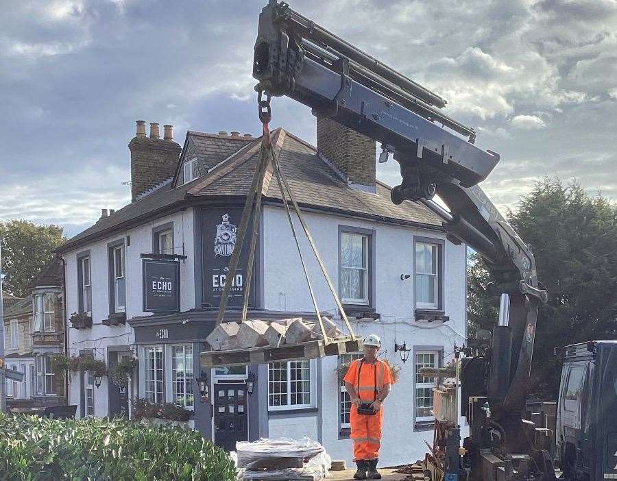 Work has begun to reinstall the stone structure. Picture: Gravesham Borough Council