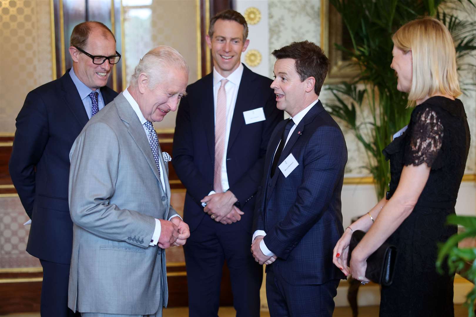 The King meeting TV presenter Declan Donnelly and his wife Ali Astall at a Prince’s Trust event at the Palace earlier on Wednesday (Chris Jackson/PA)