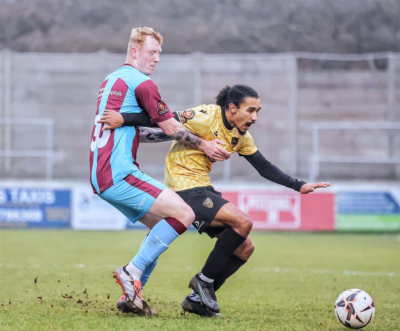 Maidstone forward Aaron Blair protects the ball. Picture: Helen Cooper