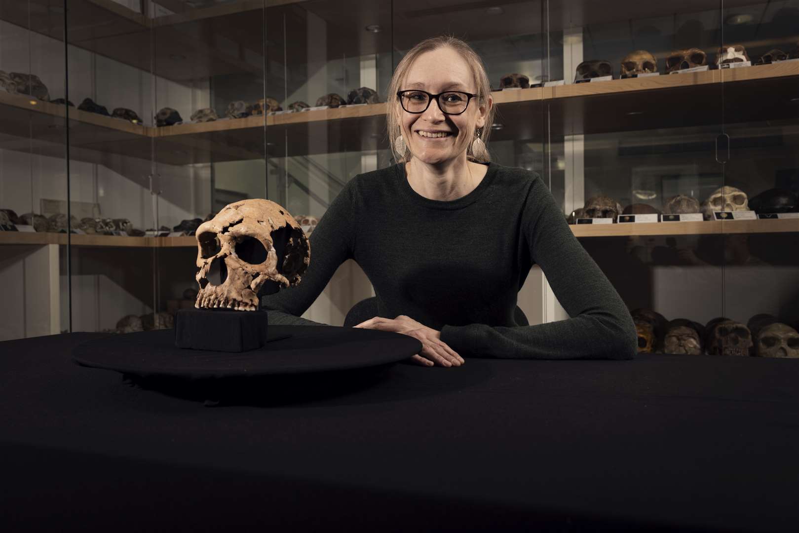 Dr Emma Pomeroy with the skull of Shanidar Z (BBC Studios/Jamie Simonds/ PA)