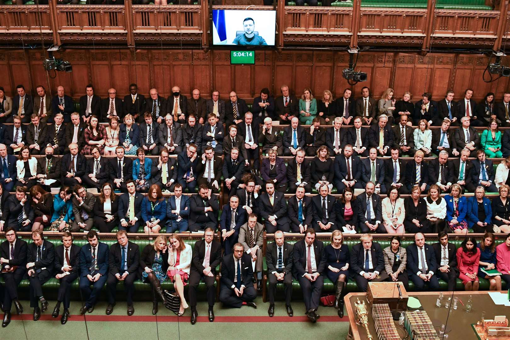 President Volodymyr Zelensky addresses MPs in the House of Commons via videolink (UK Parliament/Jessica Taylor)