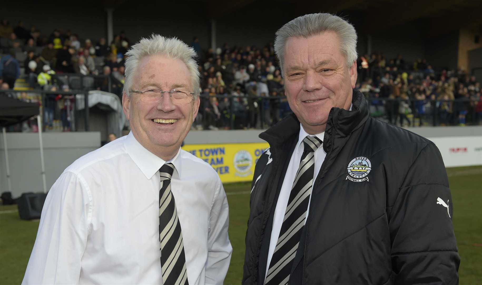 Chris Kinnear and Dover chairman Jim Parmenter at the opening of the club's new stand in November 2016. Picture: Tony Flashman