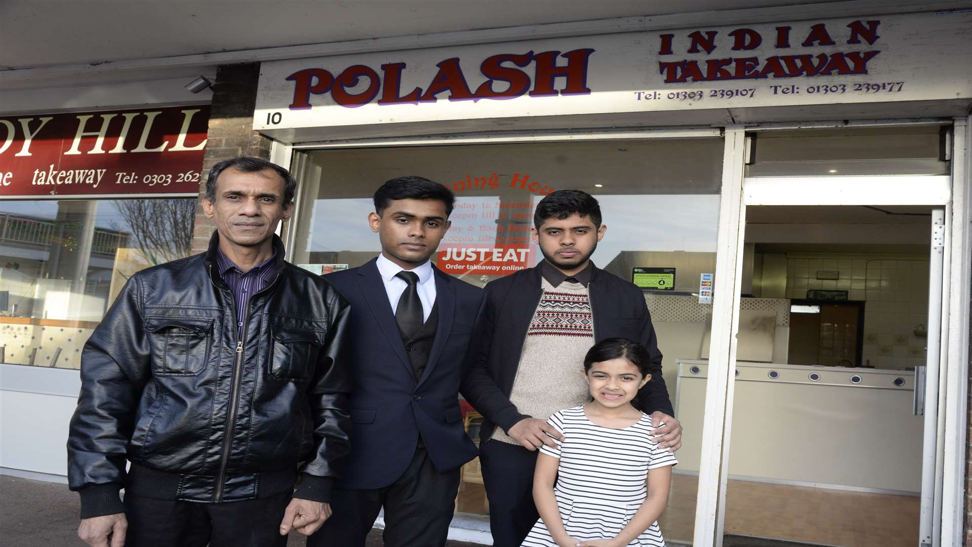 Anwar, Mazdul, Mahidull and Tajrian at the Polash Take-Away in Martello Drive, Hythe. Picture: Chris Davey