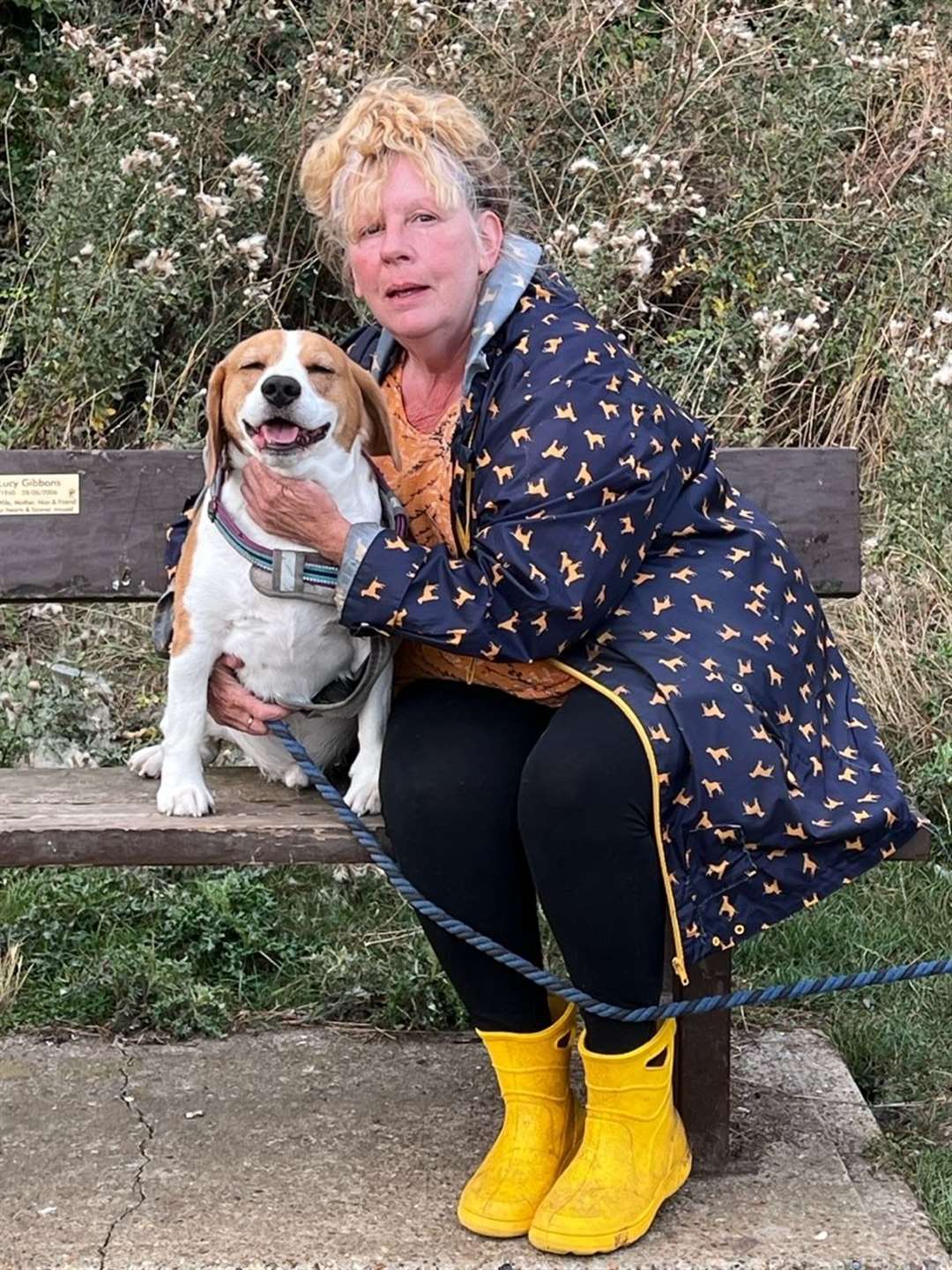 Miriam with her dog, Bert, who ate a soiled wet wipe on a footpath near a traveller site