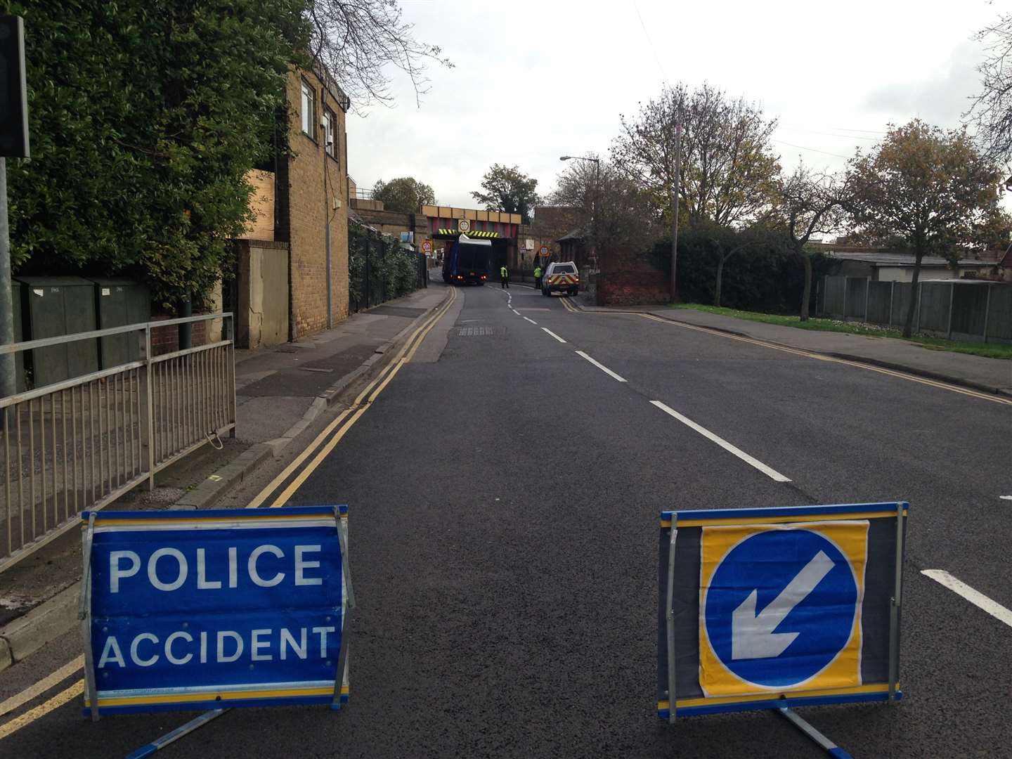 A lorry stuck under the bridge in Gun Lane, Strood, November 10 2015