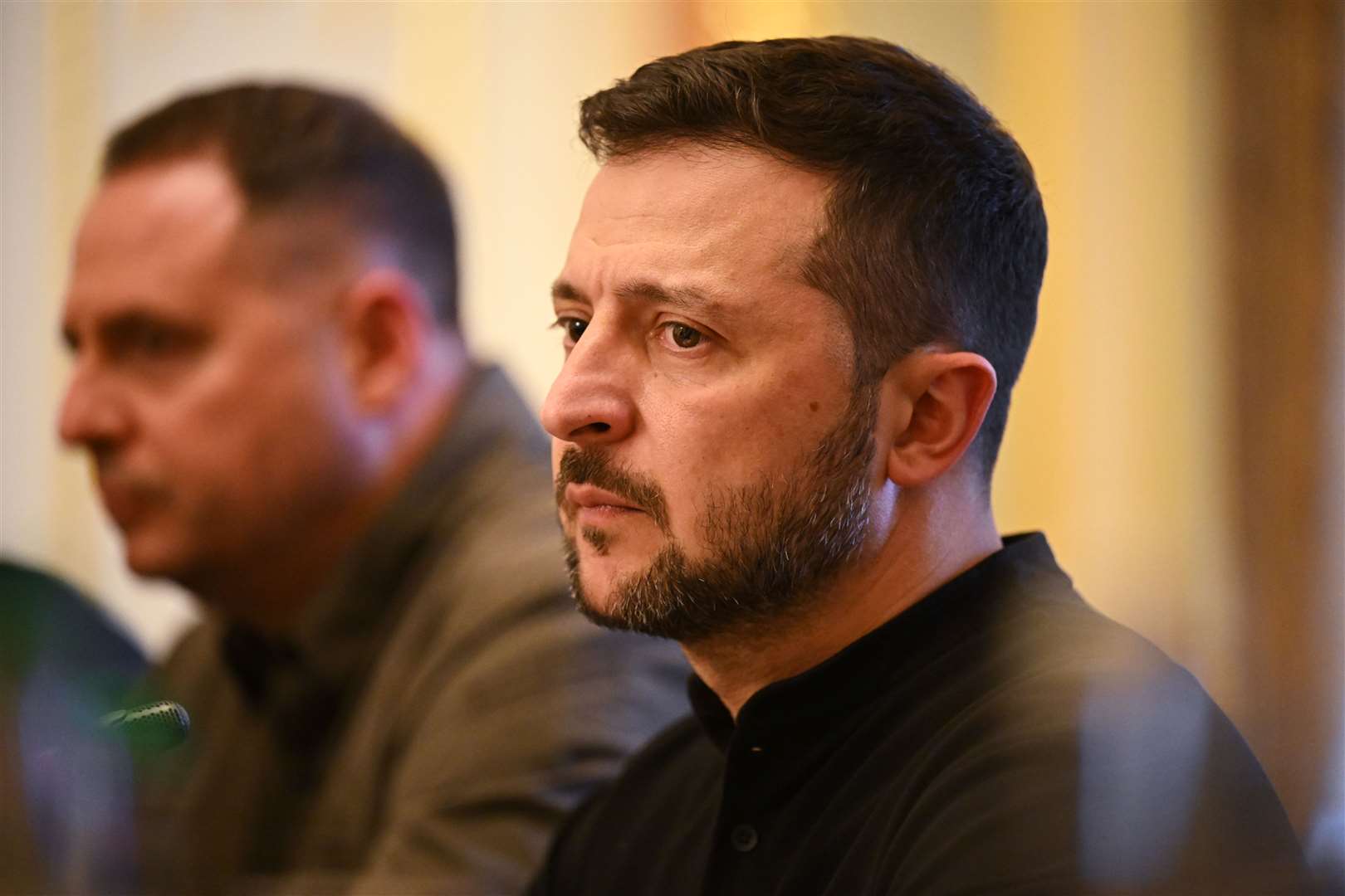 Ukrainian President Volodymyr Zelensky attends a trilateral meeting with Secretary of State, Antony Blinken and Foreign Secretary David Lammy (Leon Neal/PA) 