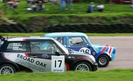 CLOSE ENCOUNTER: Tony Skelton overtakes Bill Richards at the apex of Lydden's Paddock Bend in the South East Motor Sports Enthusiasts Club meeting in May. Picture: KERRY DUNLOP