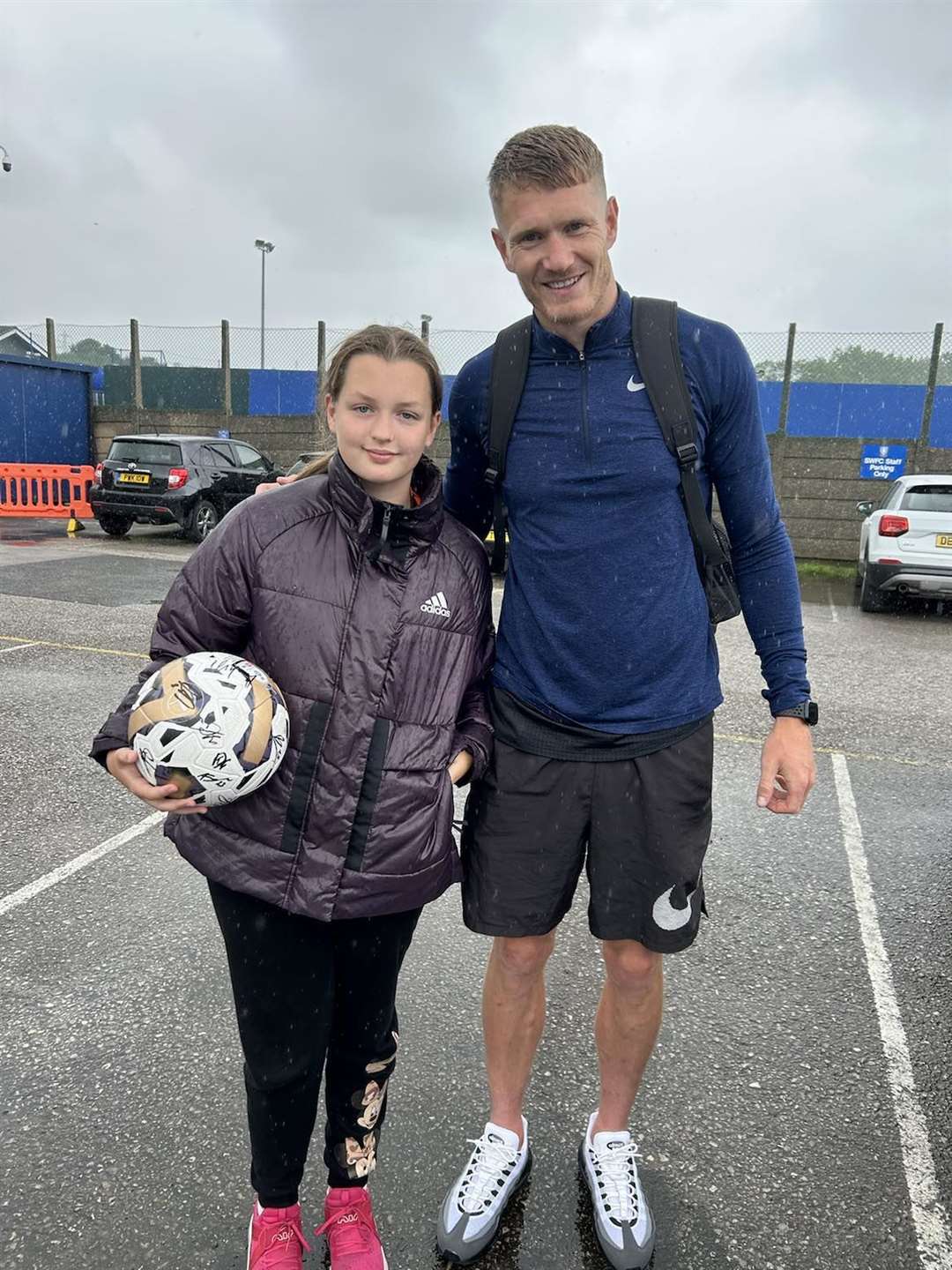 Leah with Sheffield Wednesday striker Michael Smith (Craig Walton/PA)