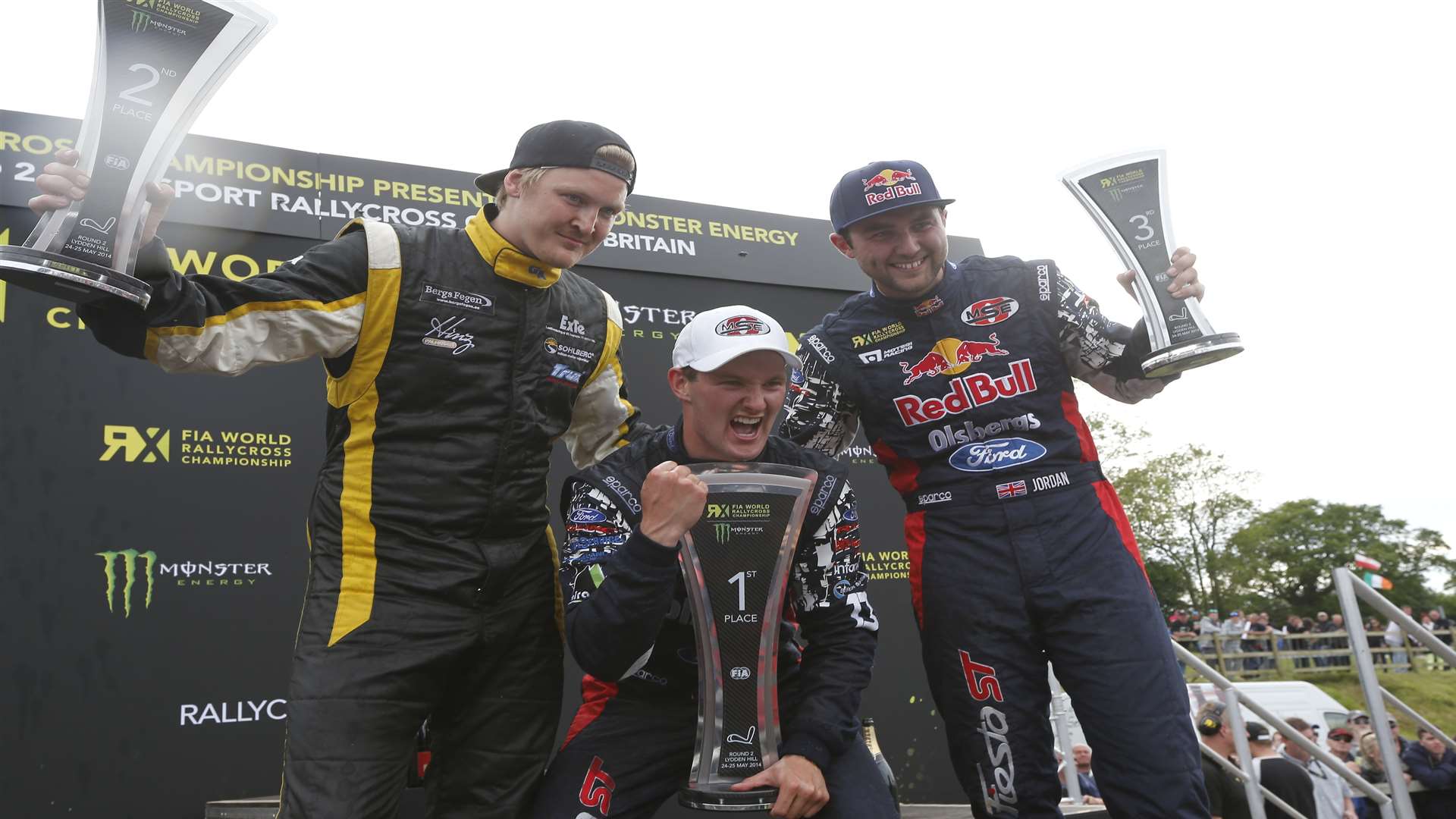 The World RX Supercar podium: Larsson, Bakkerud and Jordan. Picture: Lydden Hill Press Office