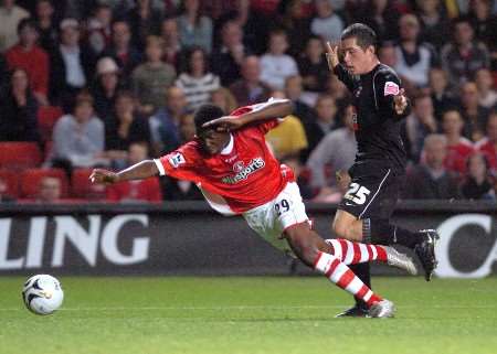 Youngster Lloyd Sam wins the penalty that produced Charlton's equaliser . Picture: MATTHEW WALKER