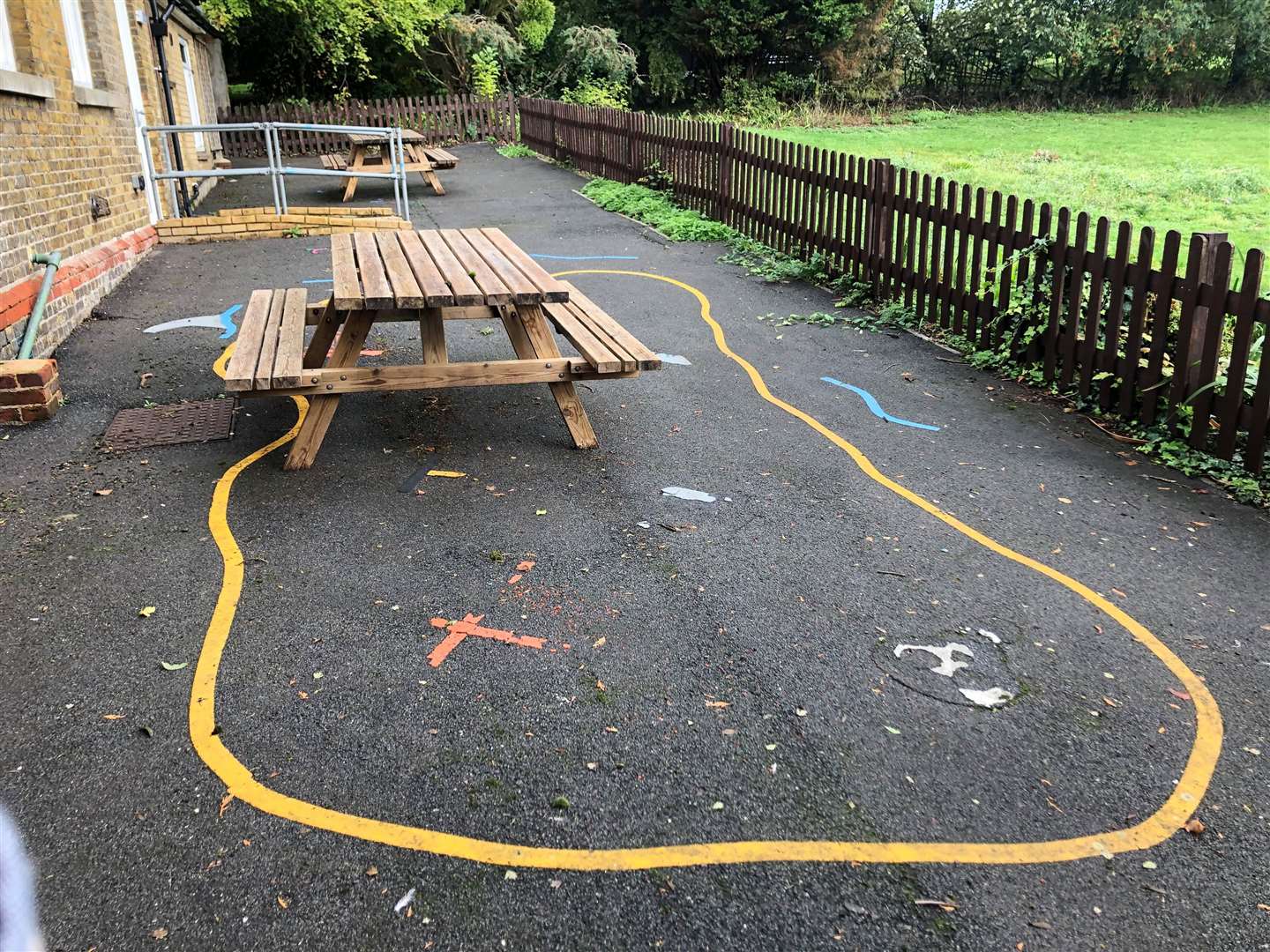 There are two playgrounds and two fields for students to use when the weather is nice