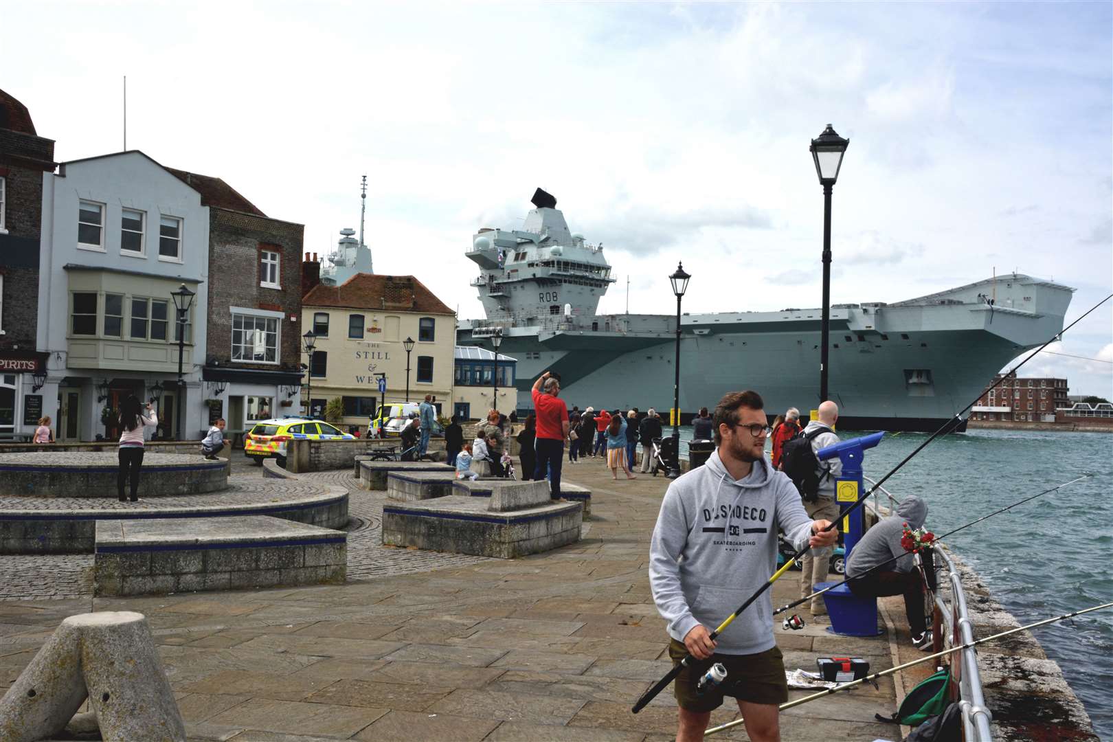 HMS Queen Elizabeth passes historic Old Portsmouth as it arrives back in base to resupply ahead of further sea tests and flight trials with F35 Lightning jets. (Ben Mitchell/PA)