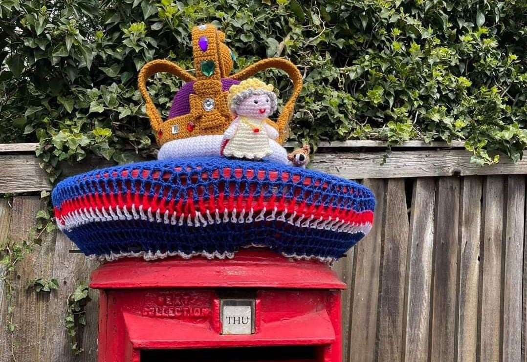 Coronation Yarnbombed post box toppers Ware Trail - 25 Apr 2023 - 9 May  2023