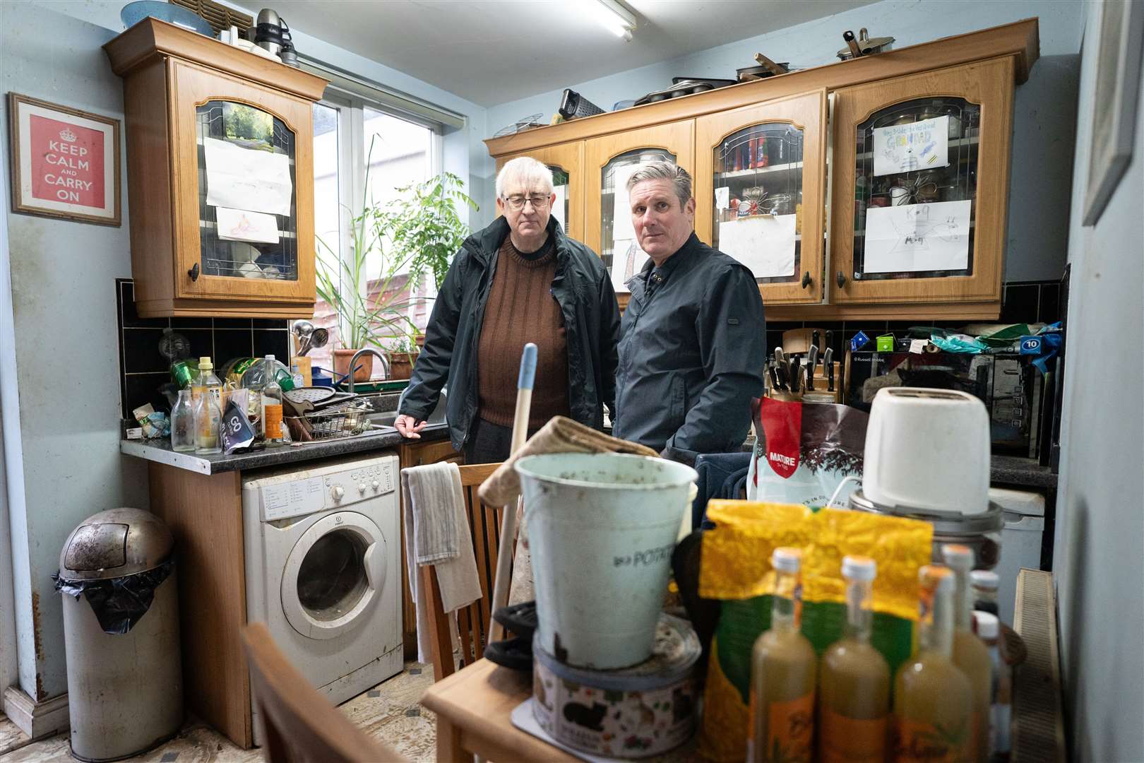 Labour leader Sir Keir Starmer with Ian Clements whose house in Loughborough flooded during Storm Henk (Stefan Rousseau/PA)