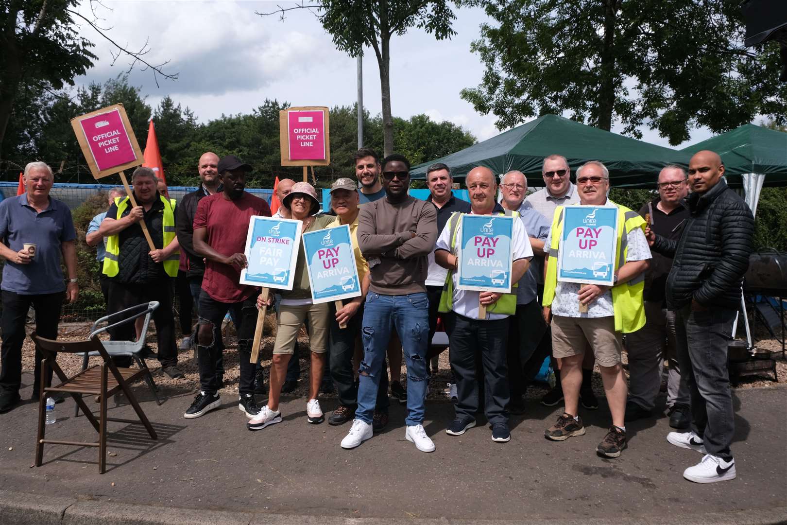 Arriva bus drivers form a picket at depots in the North West of the country where Unite members are on strike (58384328)