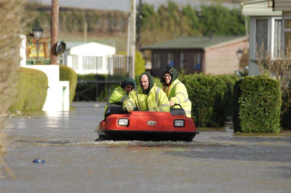 Staff evacuating the caravan park. Little Venice Country Park and Marina, Hempstead Lane, Yalding.