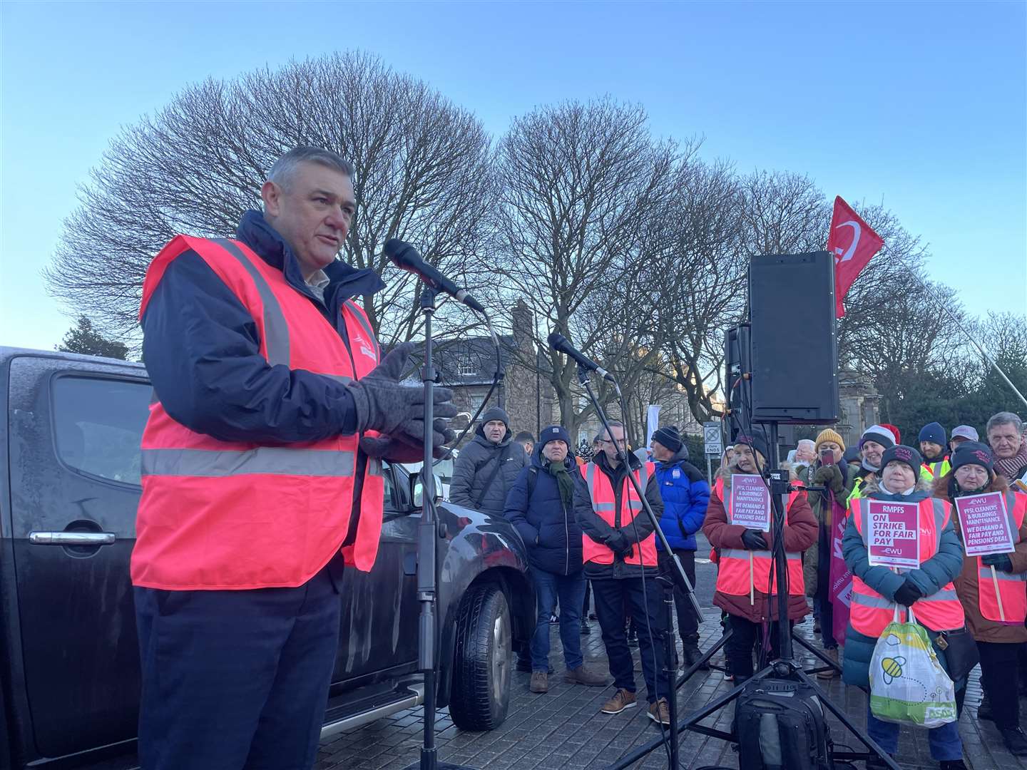 Andy Furey delivering a speech at the demonstration on Thursday (Katharine Hay/PA)