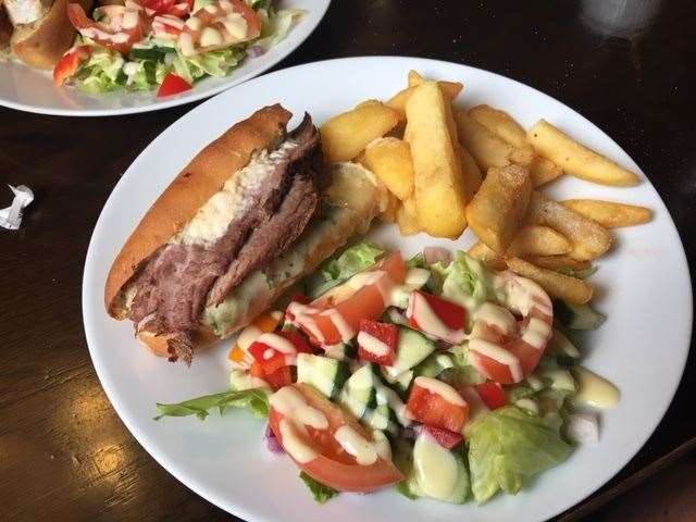 The roast beef baguette was great and came with chips and a salad – how long since you had salad cream?