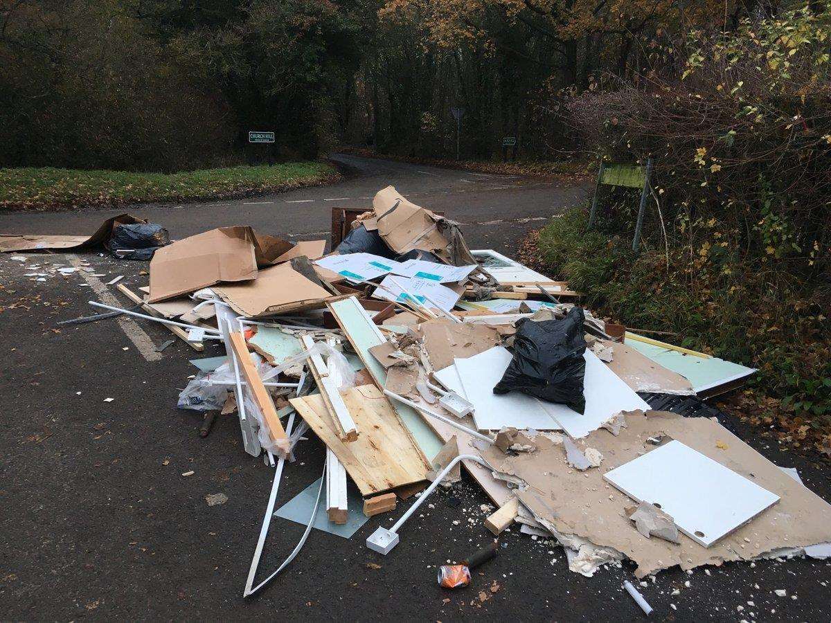 The mound of rubbish was dumped right on a junction