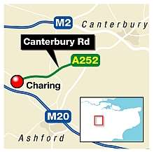 The crash happened in Canterbury Road, Charing. Graphic: Ashley Austen