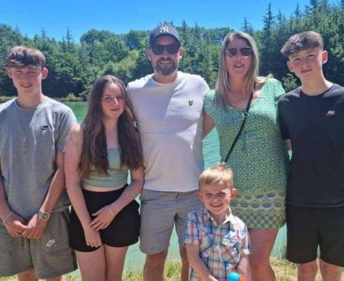 George with his siblings and parents (left to right) Cian, Ellie-Rose, David Davenport, Laura Browne and Jake. Picture: Laura Browne