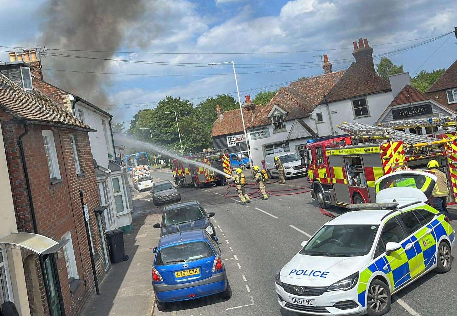 Firefighters at the scene of a fire in Sturry near Canterbury. Picture: Trisha Childs