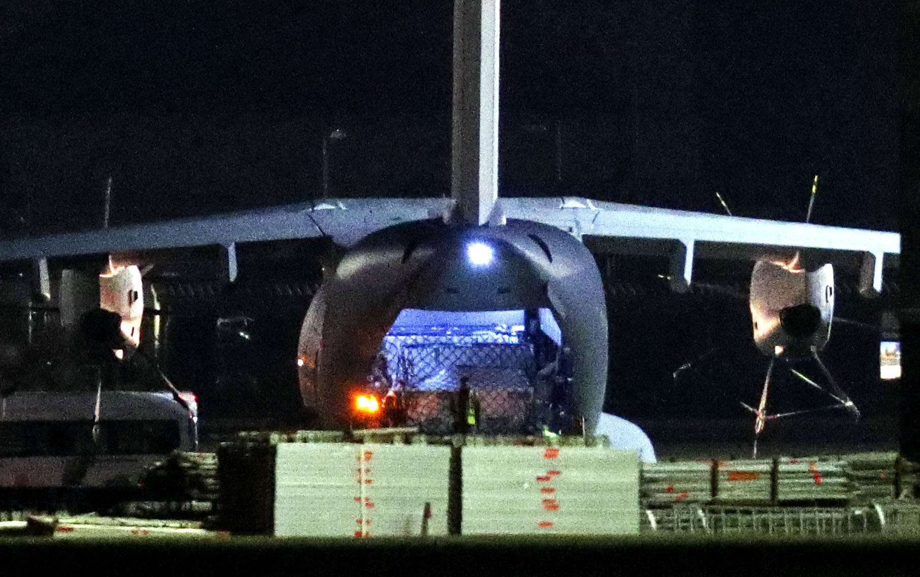 An RAF Atlas, believed to be carrying a cargo of PPE is unloaded at Brize Norton (Steve Parsons/PA)