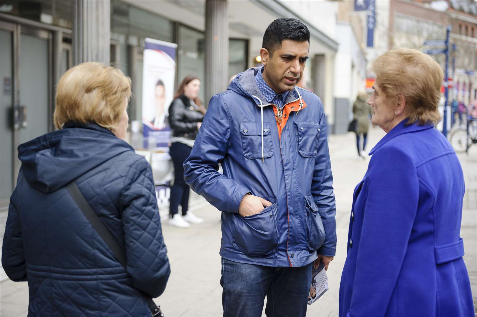 Gurvinder Sandher, an independent candidate for the Kent Police and Crime Commissioner elections in May, leafletting in New Road, Gravesend.