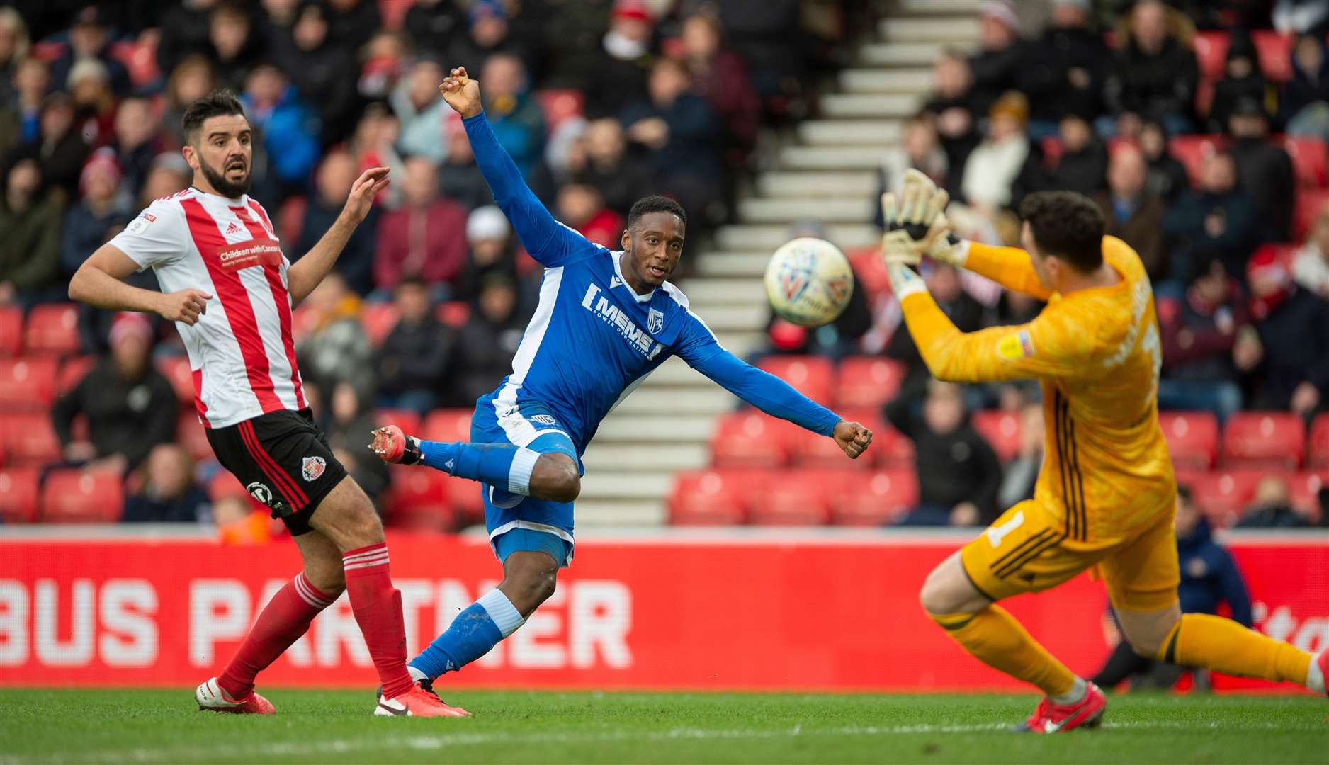 Brandon Hanlan in action for Gillingham against Sunderland last season Picture: Ady Kerry