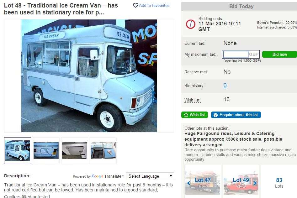 A quick start-up business is available with this ice-cream van sale