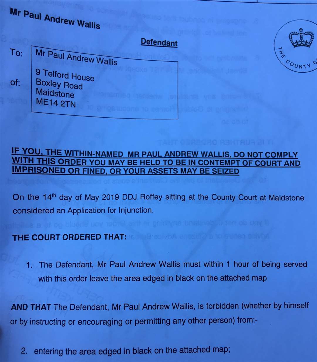 Paul Wallis has been ordered to leave not just the premises of Telford House but a far wider area (10310447)