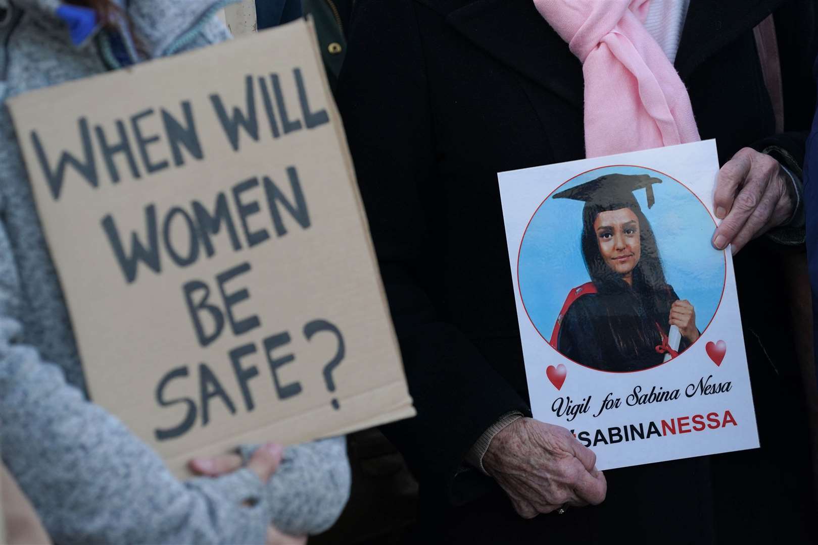 People at a vigil for Sabina Nessa at Eastbourne Pier in East Sussex (PA)