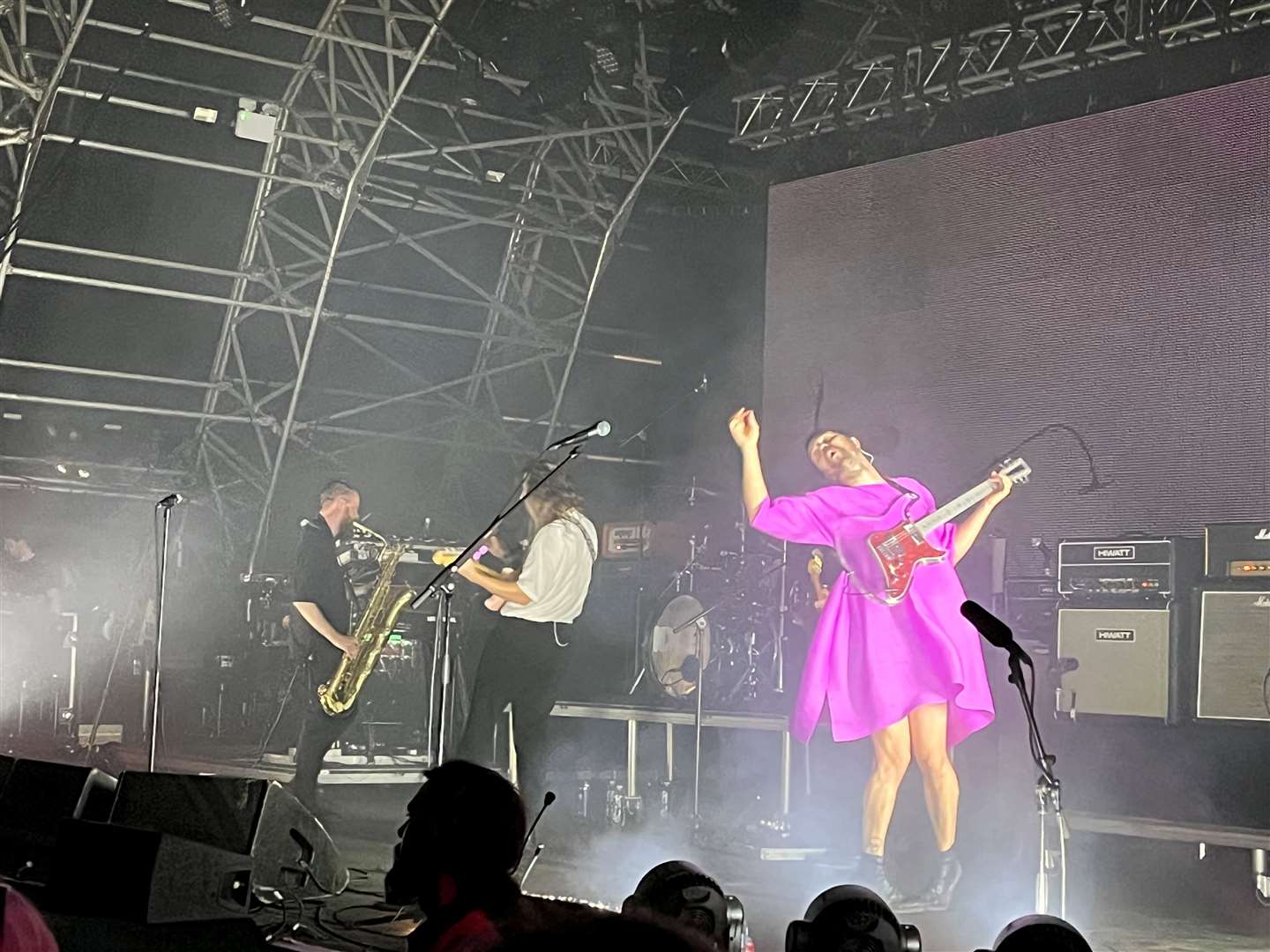 Guitarist Mark Bowen in his signature dress at the Idles gig at Dreamland, Margate