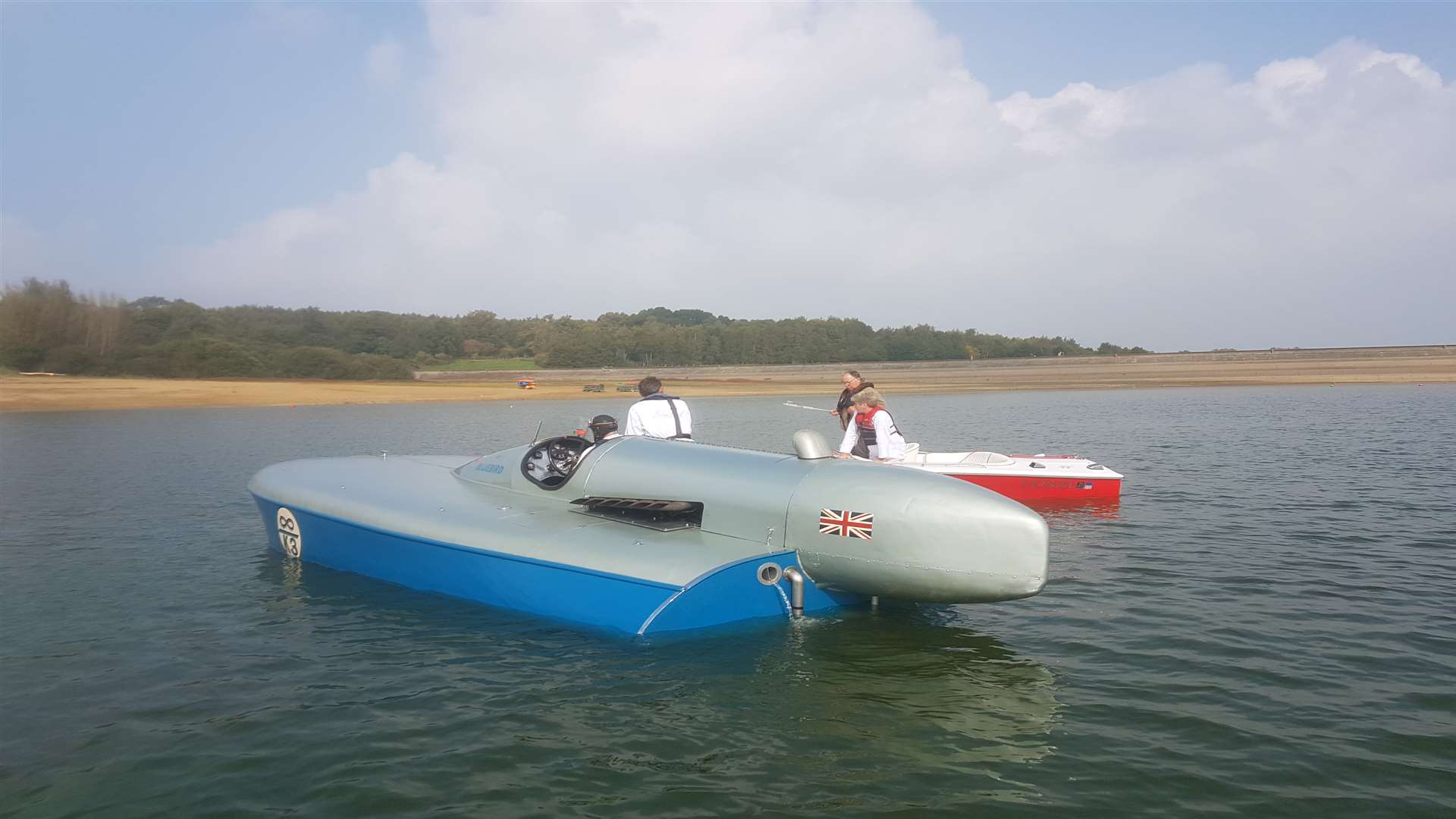 The Bluebird takes to the water.