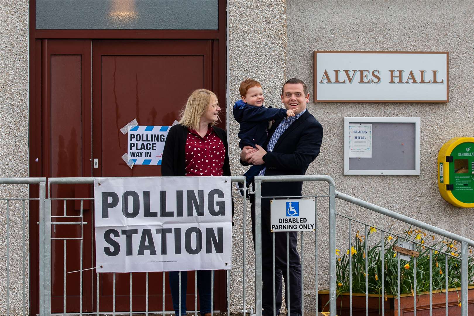 Scottish Conservative leader Douglas Ross was accompanied by his wife Krystle and son Alistair at Alves Hall in Moray (Paul Campbell/PA)