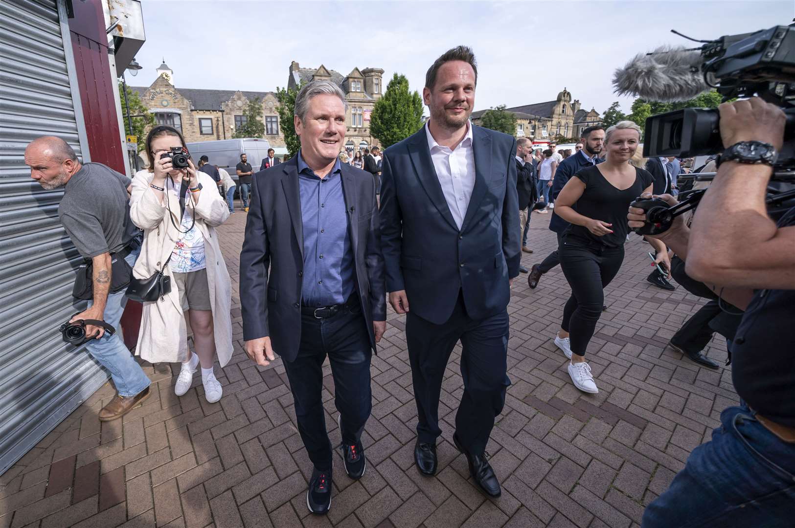 Labour leader Sir Keir Starmer meets with new Wakefield MP Simon Lightwood (right), as the party reclaimed the West Yorkshire seat from the Conservatives (Danny Lawson/PA)