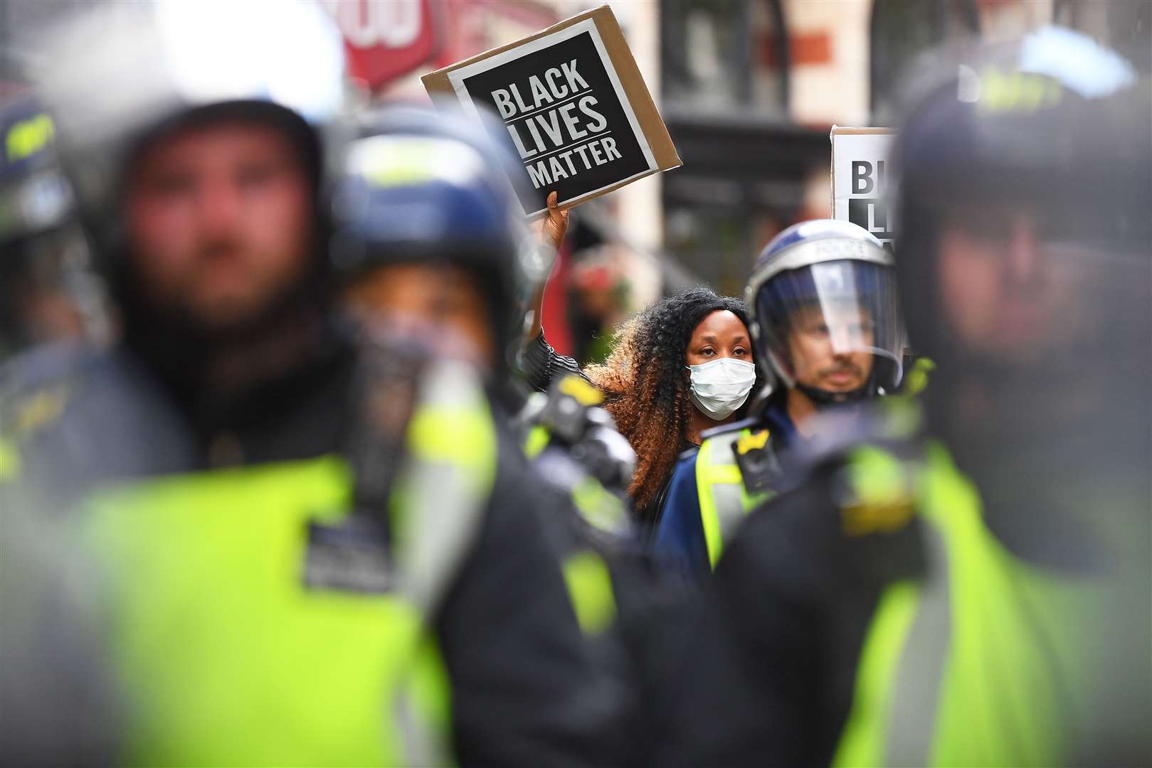 Protesters take part in a Black Lives Matter protest in Leicester Square, London (Victoria Jones/PA)