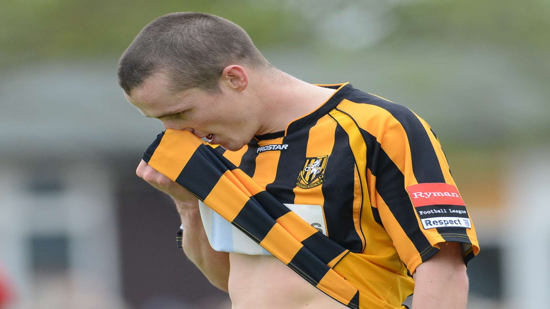 Despair for Richard Atkins as Folkestone slump to defeat in the play-off final Picture: Gary Browne