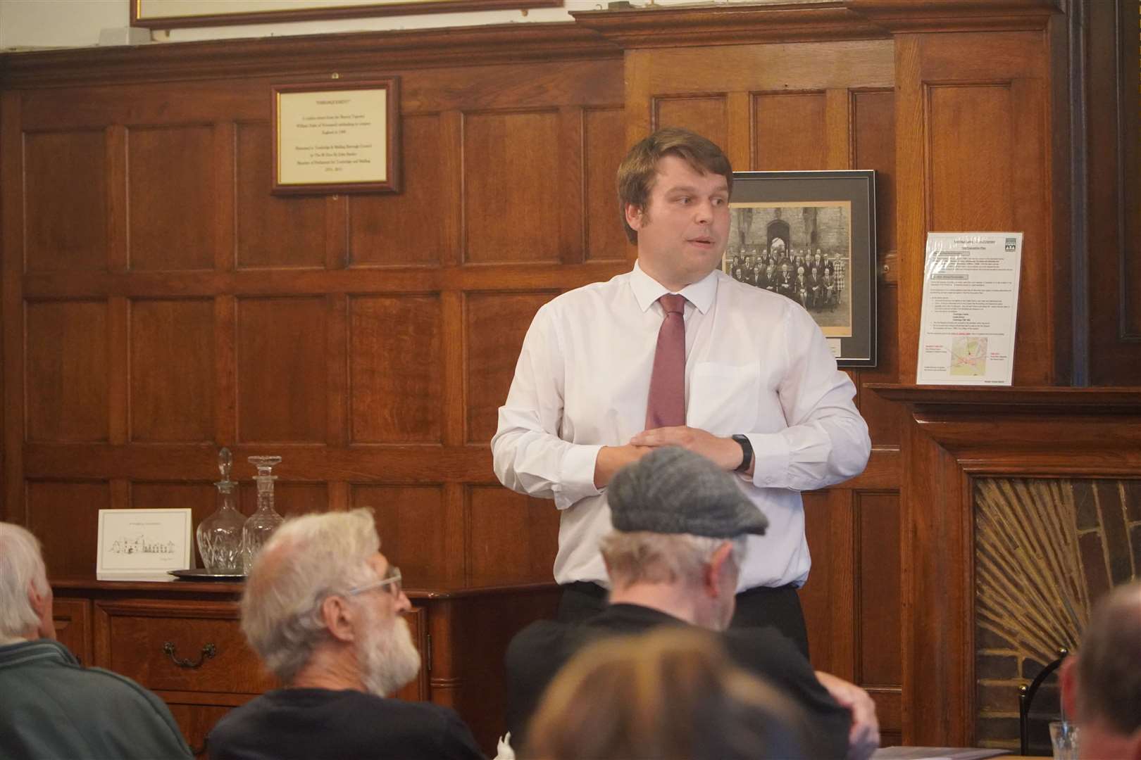 The council leader Matt Boughton addresses the public meeting in the Tonbridge Castle chambers