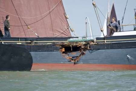 The damage to the barge can clearly be seen. Picture: www.petersmithphotographer.co.uk