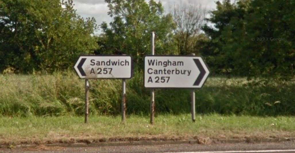 A section of the A257 between Wingham and Ash has closed in both directions. Picture: Google