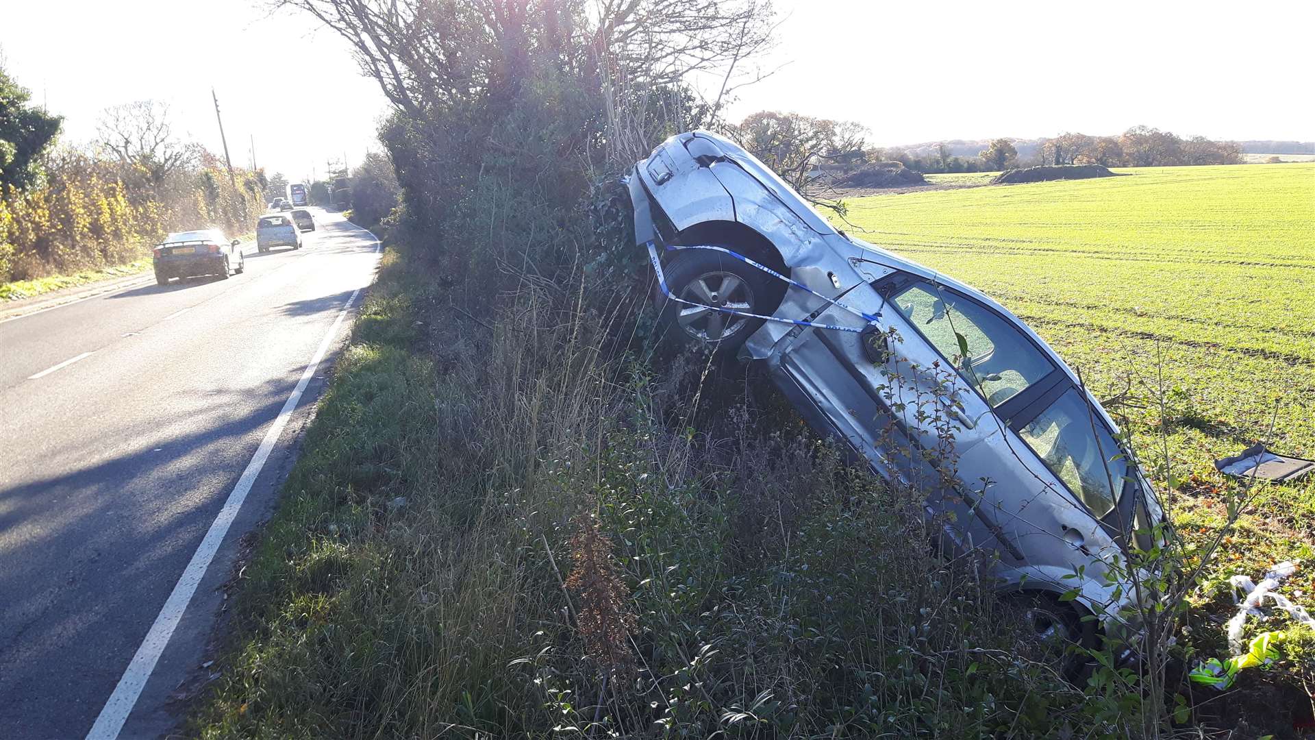 An abandoned crashed car in November 2016