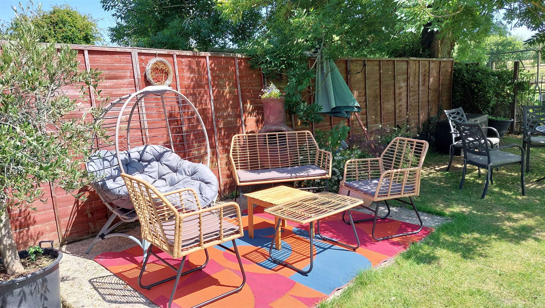 A colourful seating area has been created outside