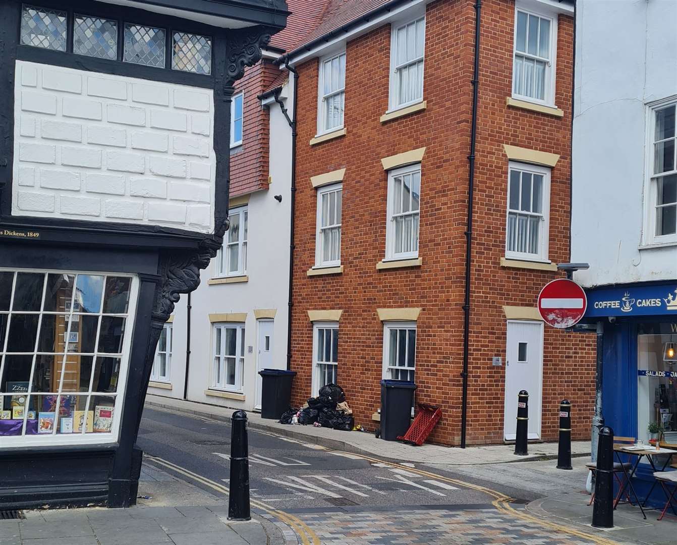 The flats in Knotts Lane are opposite the city's famous wonky bookshop