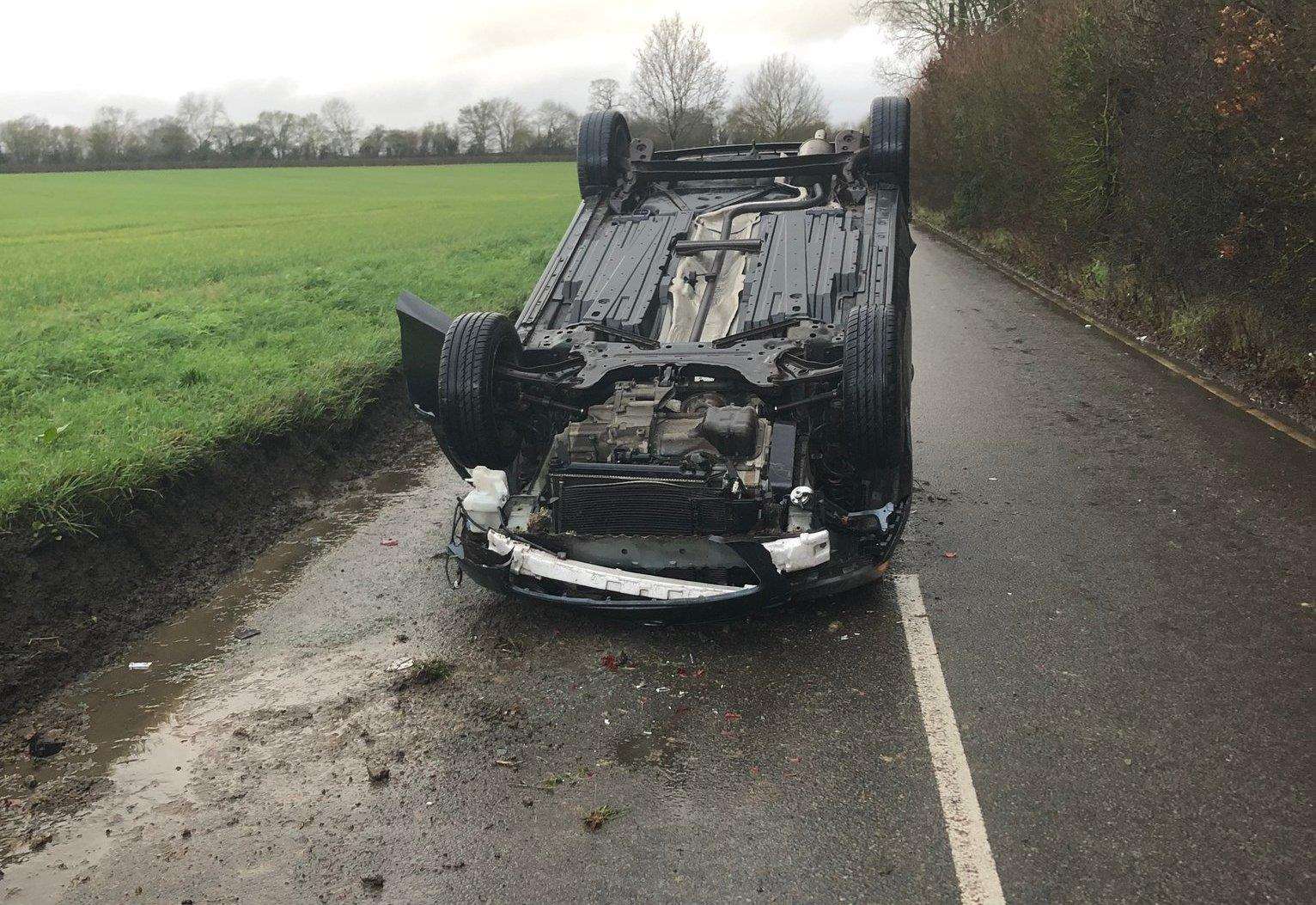 overturned-car-in-edenbridge-prompts-warning-as-high-winds-hit-kent