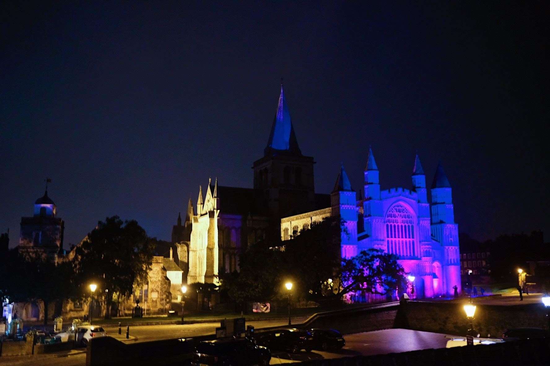 Rochester Cathedral was draped in blue and pink to mark the awareness week. Picture: Abigail's Footsteps