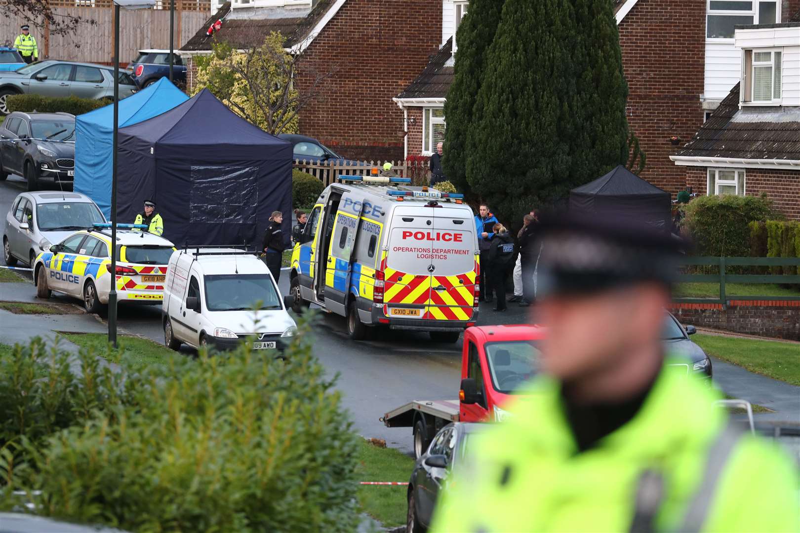 Police at the scene in Hazel Way, Crawley Down (Gareth Fuller/PA)