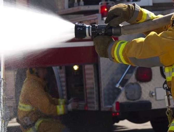 Fire crews were called to an industrial building in Tonbridge Stock photo